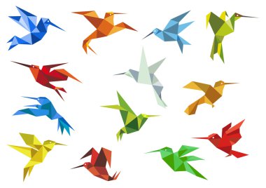 Soyut origami sinek kuşlarının tasarım öğeleri