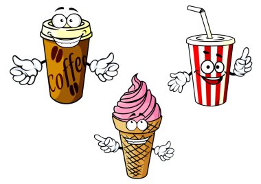 Paket servisi olan restoran karikatür kahve, soda, dondurma