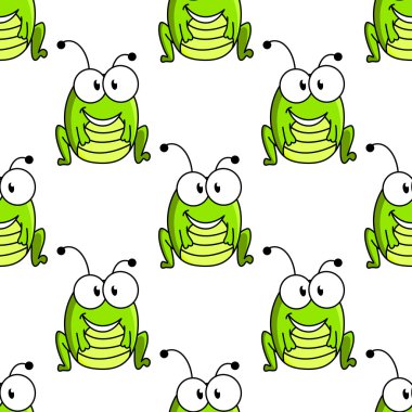 Cartoon green grasshopper character seamless pattern clipart