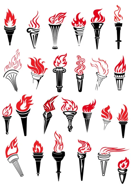 Torches flamboyantes avec flammes rouges — Image vectorielle