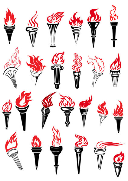 Flaming torches with red flames