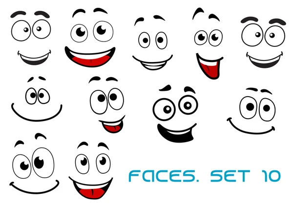 Emociones felices en las caras de dibujos animados — Vector de stock