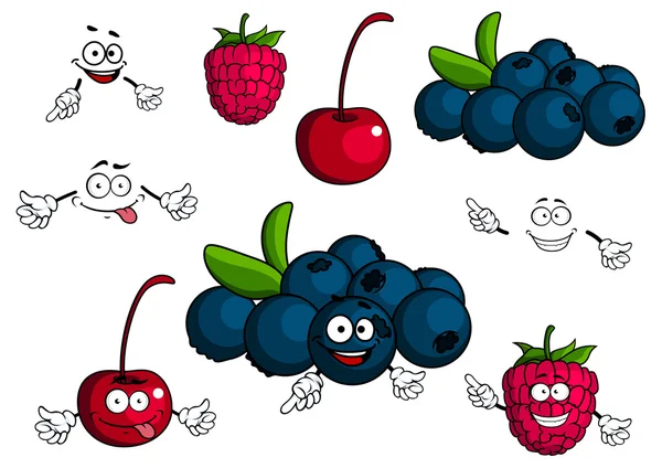 Cartoon cherry, raspberry, blueberries characters — Stock Vector