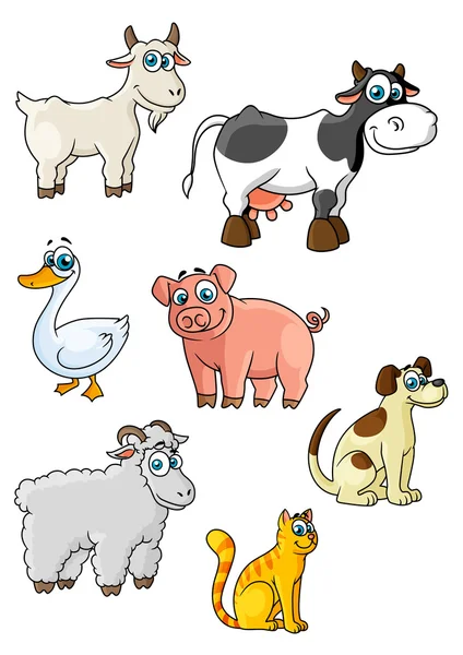 Vaca dos desenhos animados, cão, ovelha, porco, gato, cabra, ganso —  Vetores de Stock