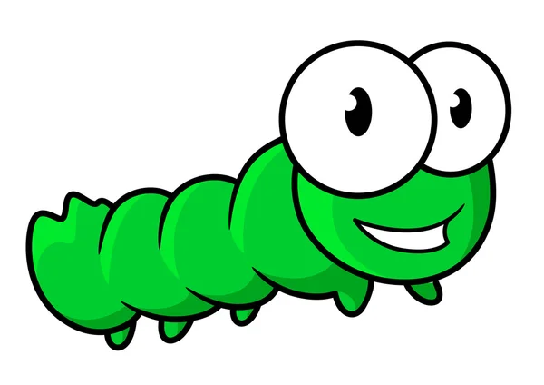 Lindo personaje de dibujos animados de insectos oruga verde — Vector de stock