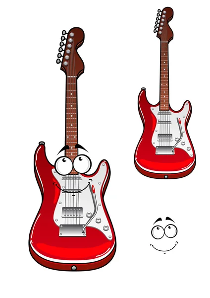 Desenhos animados sorrindo personagem de guitarra elétrica vermelha — Vetor de Stock