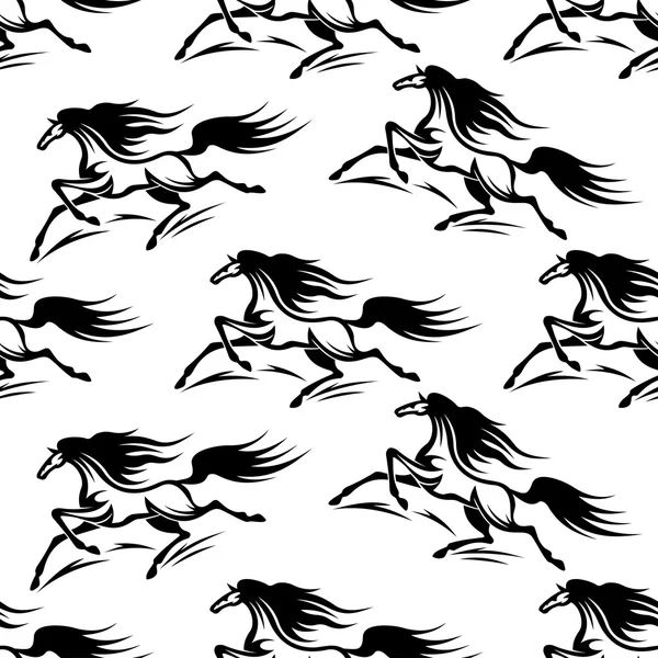 Negro caballos siluetas patrón sin costuras — Vector de stock