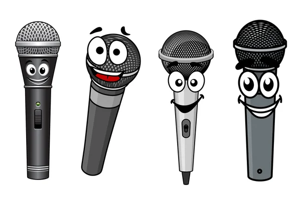 Personnages heureux de microphones sans fil de bande dessinée — Image vectorielle