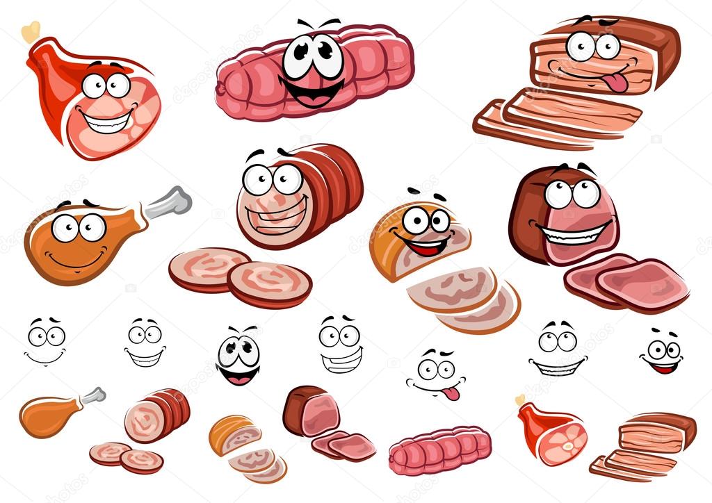 Sausages and meat cartoon characters