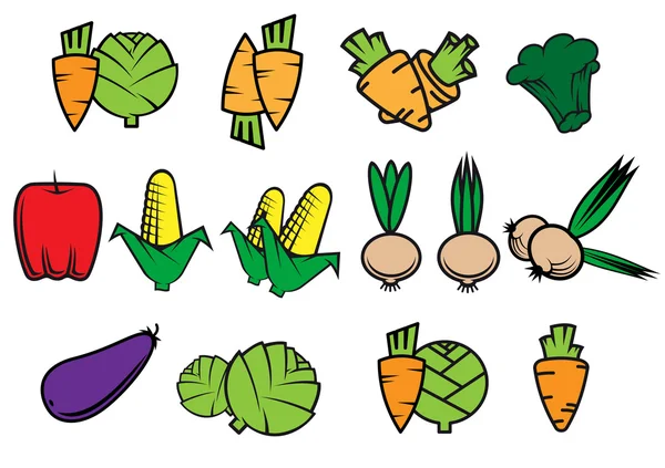 Iconos planos de verduras frescas — Vector de stock