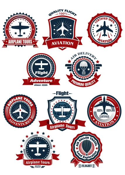 Luchtvaart en luchtvervoer reizen banners of emblemen — Stockvector