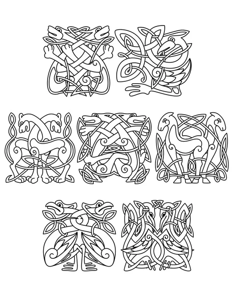 Cicogna, gru e aironi ornamenti celtici — Vettoriale Stock