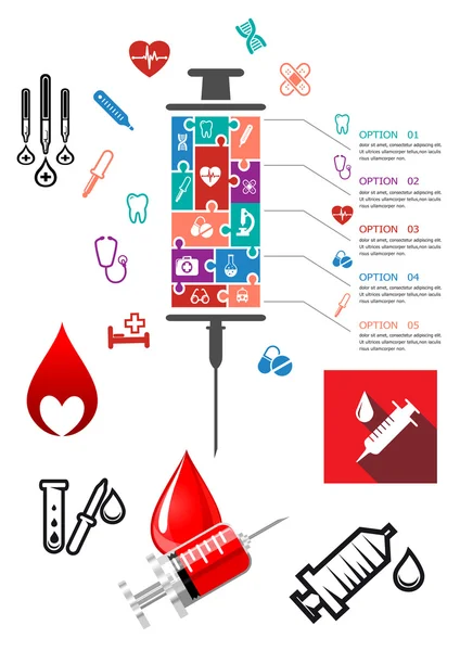 Infografías médicas y hospitalarias con iconos — Vector de stock