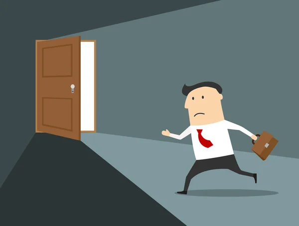Businessman running to the exit — Stock Vector