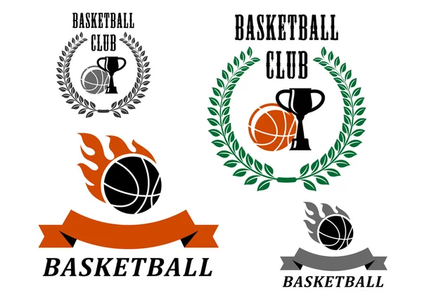 Simboli e emblemi del gioco di basket — Vettoriale Stock