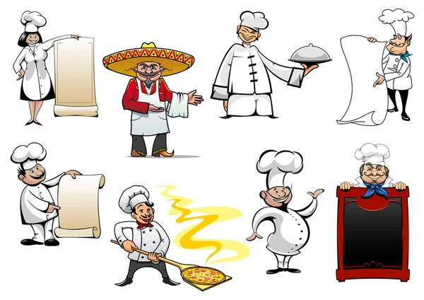 Verscheidenheid cartoon chef-koks en bakkers — Stockvector