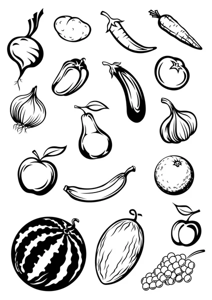 Verschiedene Skizzen von Obst und Gemüse — Stockvektor