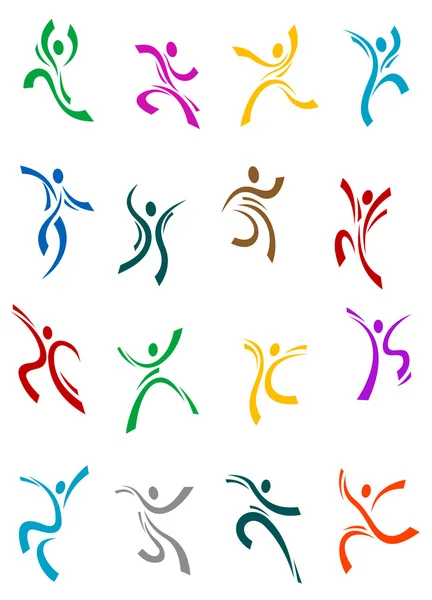 Dancing and jumping peoples icons — Stock Vector