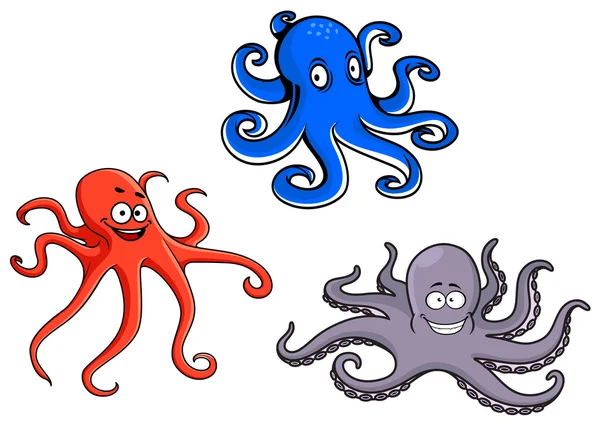 Rode, blauwe en paarse octopus — Stockvector