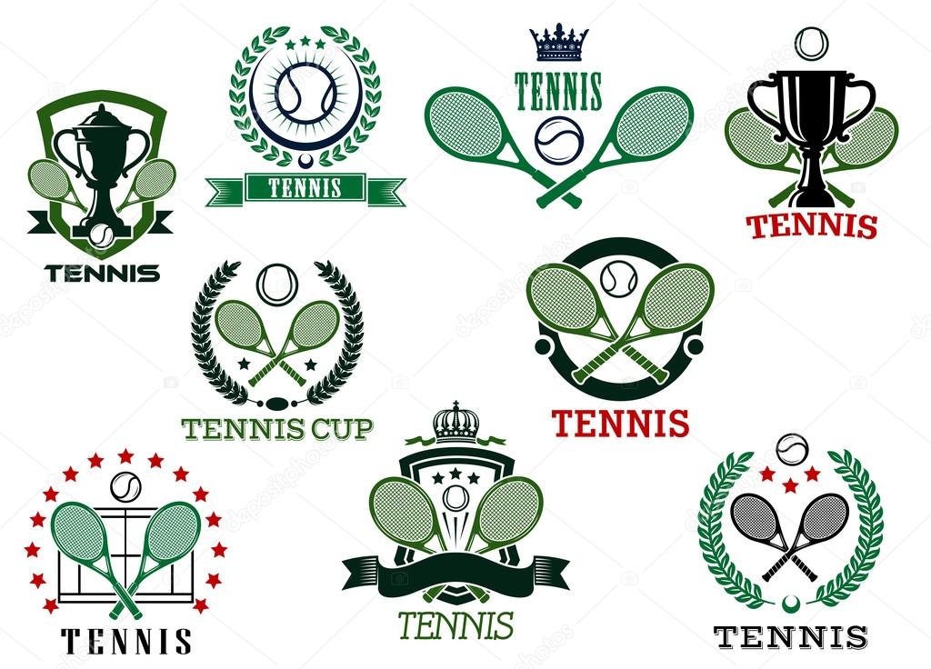 Tennis sports emblems and icons, for trophy cup, tournament or match design