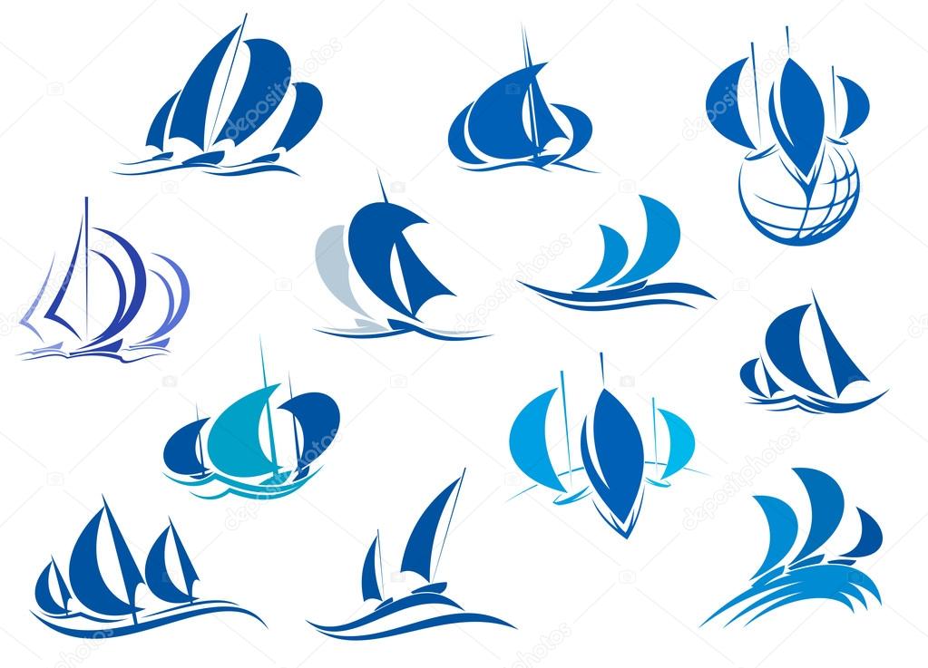 Sailboats and yachts on the sea for yachting or regatta sports design
