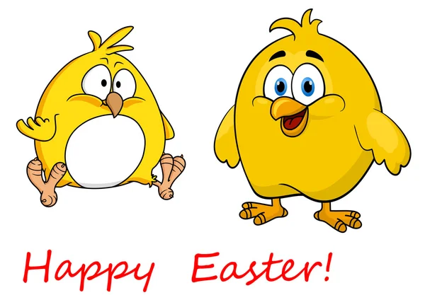 Cute little cartoon Happy Easter chicks — Stock Vector