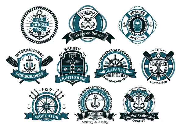創造的な船員や航海のロゴとバナー — ストックベクタ