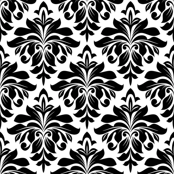 Μαύρο floral Δαμασκός πρότυπο άνευ ραφής — Διανυσματικό Αρχείο