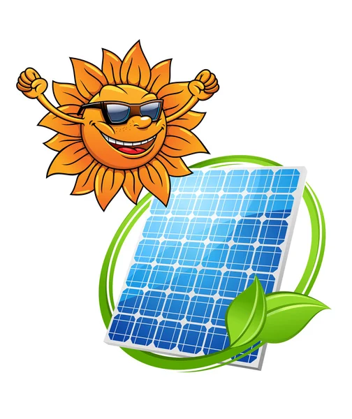 Sol feliz con una célula fotovoltaica — Vector de stock