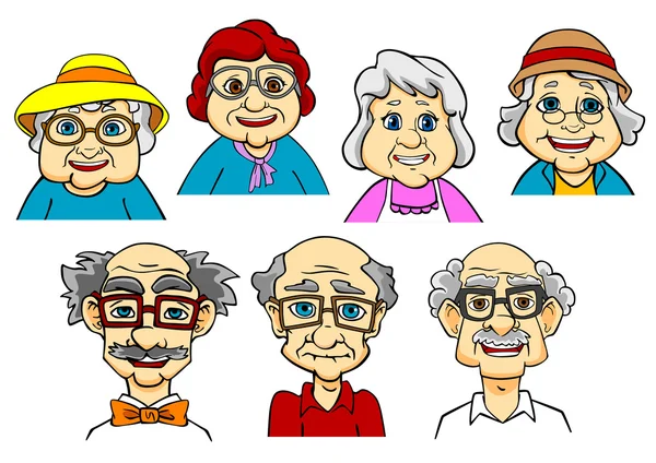 Cartoni animati sorridenti personaggi anziani — Vettoriale Stock