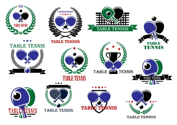 Table tennis sporting icons and labels set — Stock Vector
