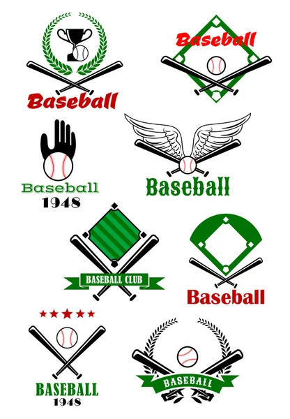 Baseball-Spiel mit Emblemen und Symbolen — Stockvektor