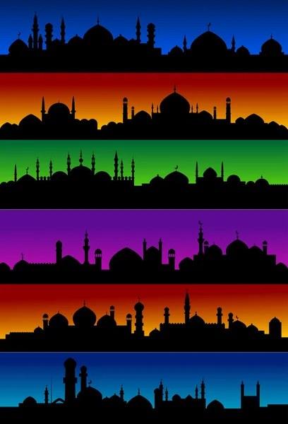 Orientaliska arabian städernas horisonter med moskéer — Stock vektor