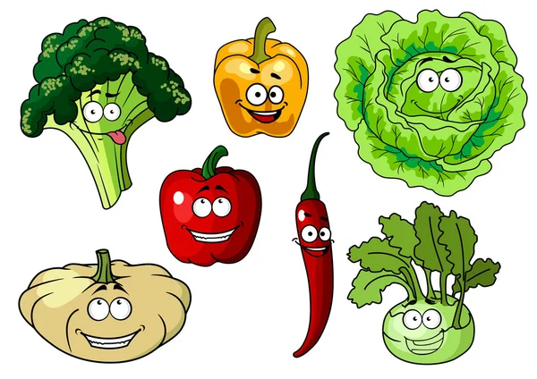 Frais sain personnages de légumes de dessin animé — Image vectorielle