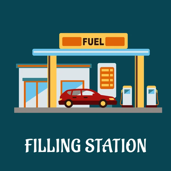 Αυτοκίνητο ανεφοδιάζοντας σε καύσιμα σε ένα πρατήριο καυσίμων — Διανυσματικό Αρχείο
