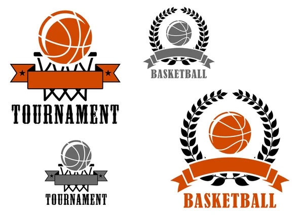 Emblemi o distintivi sportivi di basket — Vettoriale Stock