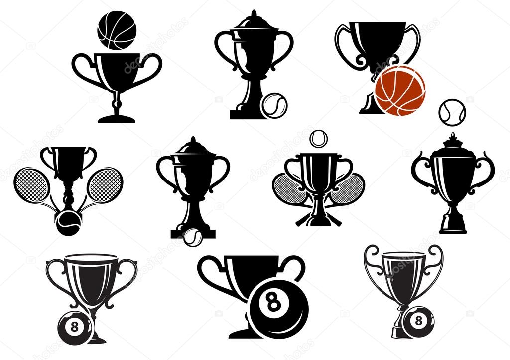 Isolated sporting trophy icons set