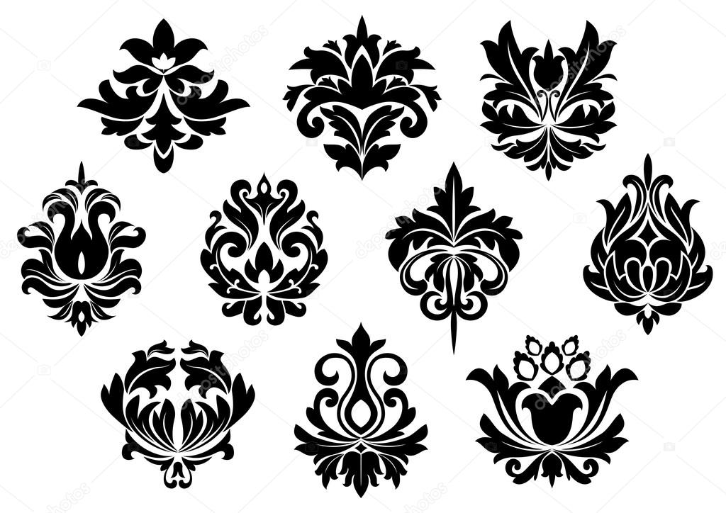 Black floral and arabesque elements