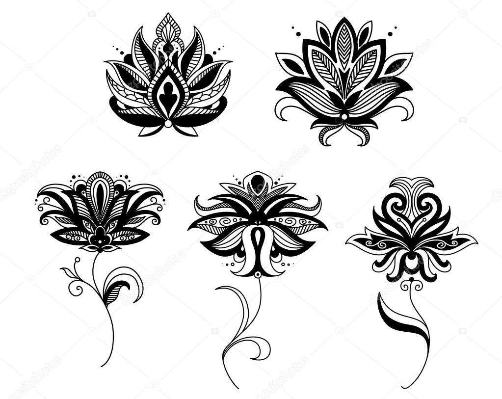 Indian and persian paisley flowers Stock Vector by ©VectorTradition 68127569, image size:1023x813