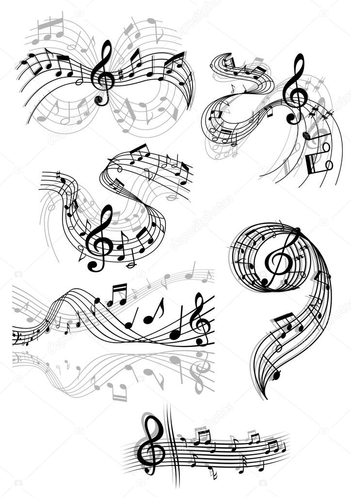 Swirling musical scores and notes