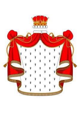 Royal red velvet mantle with golden crown clipart