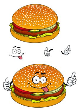 Hamburger çizgi film karakteri üzerinde beyaz izole