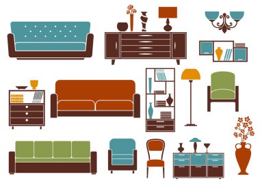 Flat furniture and interior accessories clipart