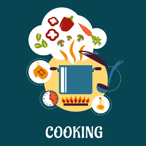 Kochen flache Infografik mit Gemüsesuppe Zubereitung — Stockvektor