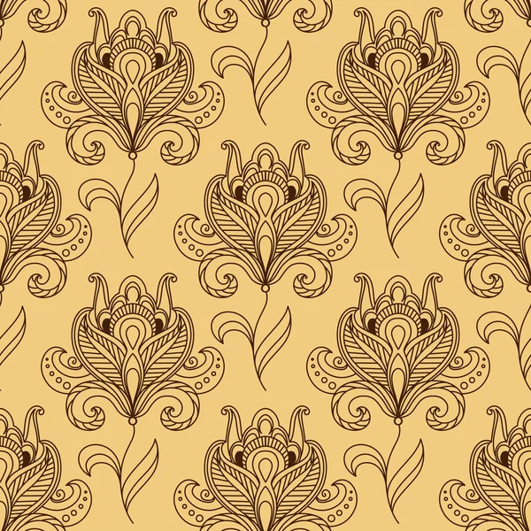 Brown paisley estilizado flor sem costura padrão — Vetor de Stock