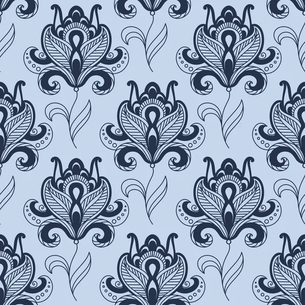 Nahtloser Paisley-Stil mit blauem Blumenmuster — Stockvektor