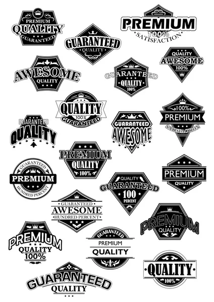 Etiquetas retro en blanco y negro de calidad — Vector de stock