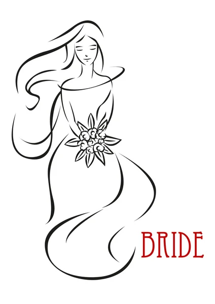 Junge Braut mit Blumen Einladungsvorlage — Stockvektor