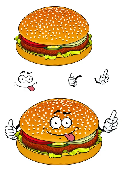Hamburger rajzfilmfigura elszigetelt fehér — Stock Vector