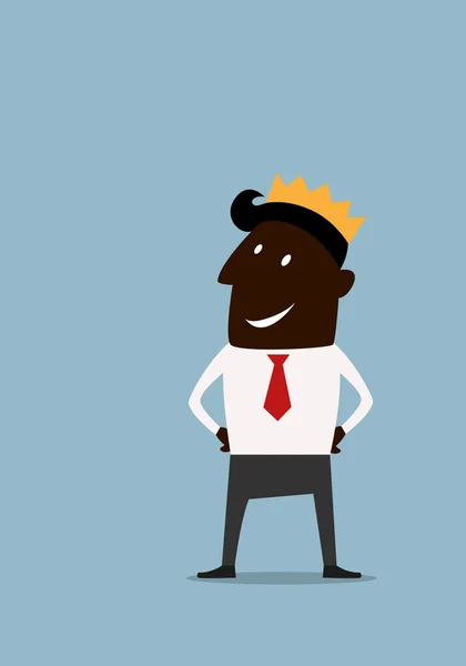 Cartoon black businessman in golden crown — Stock Vector